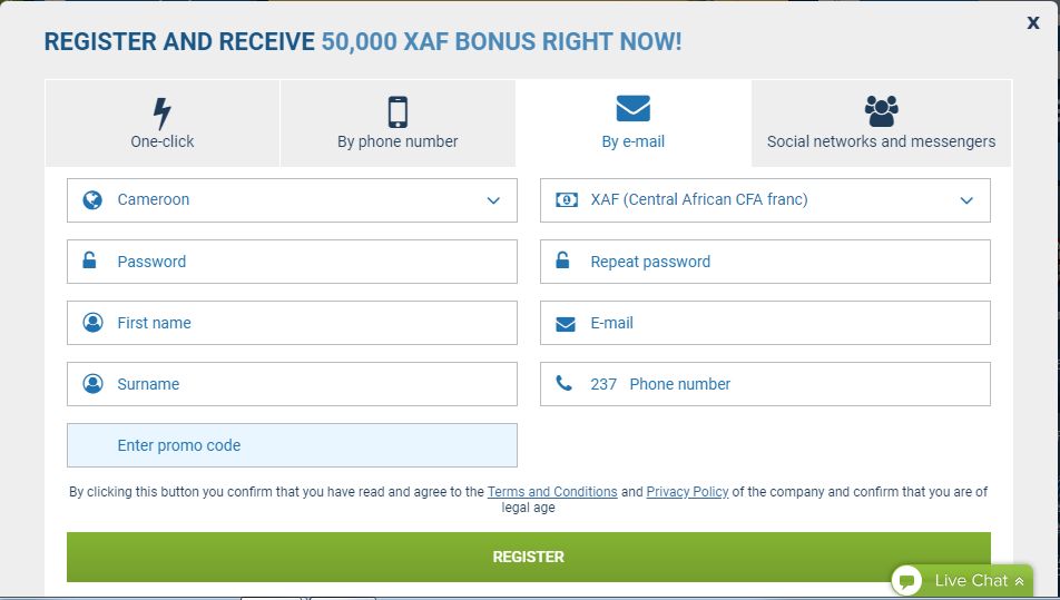 How to create a 1xbet account in Cameroon and get bonus 