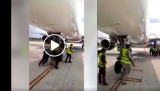 Video which shows Nigerian airport officials pushing an airplane instead of using a tug (goes viral on Social Media)